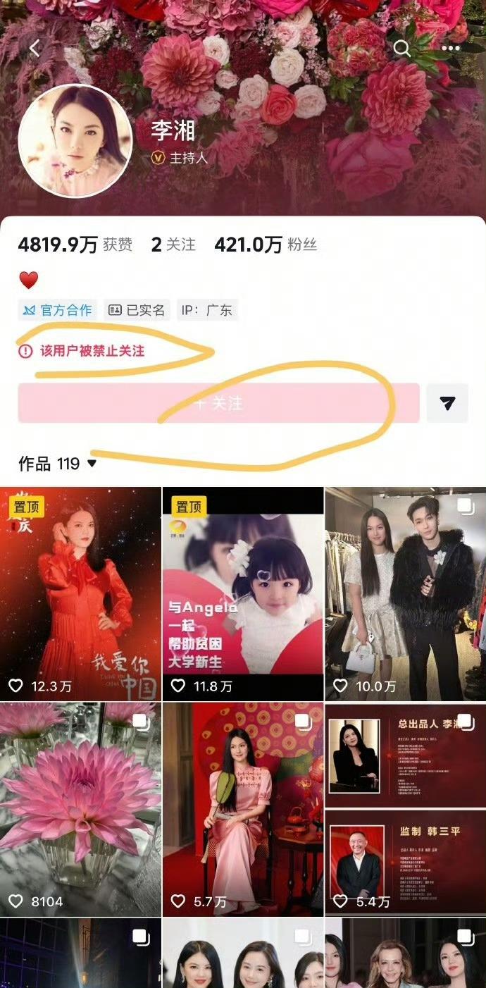 李湘全平台账号禁止关注：到底发生了什么事？目前，全国多家官媒同时发布这个讯息，