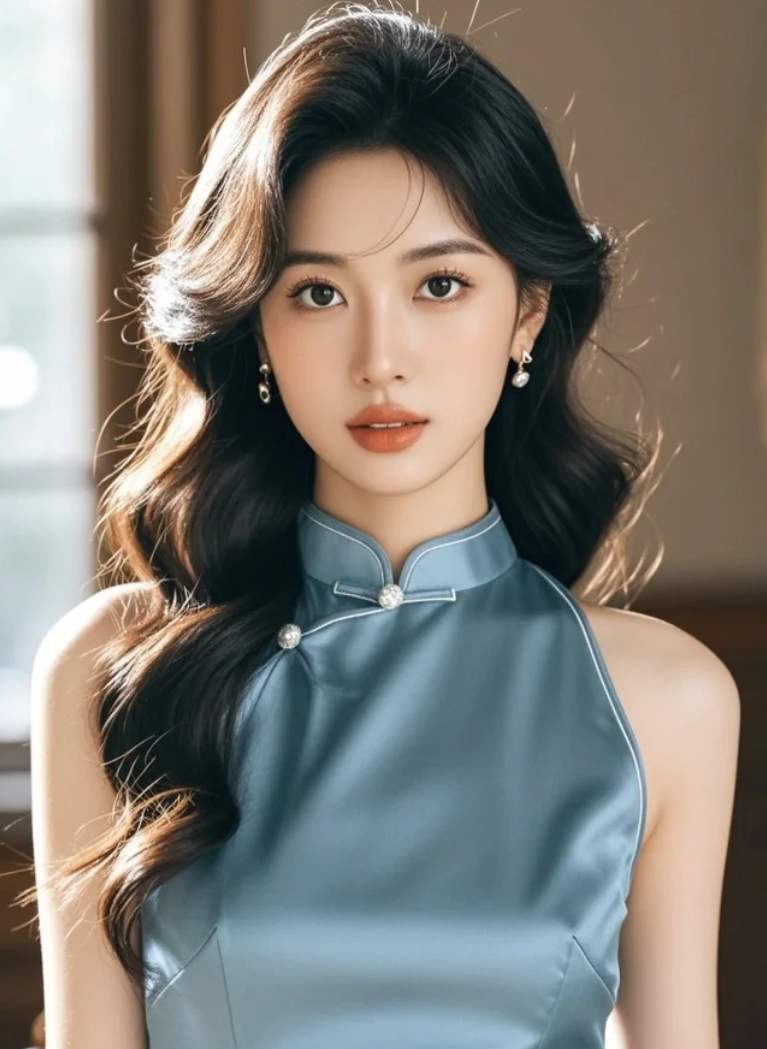 发现不一样的高贵：中长烫发与简洁服饰的完美组合