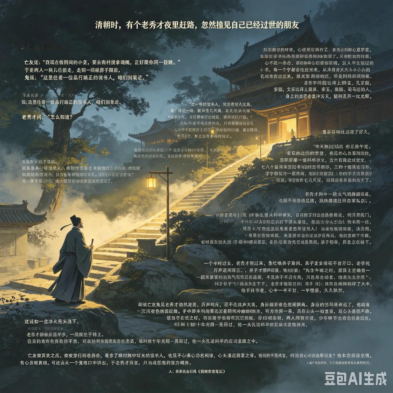 清朝时，有个老秀才夜里赶路，忽然撞见自己已经过世的朋友。这个老秀才一向性情刚正，