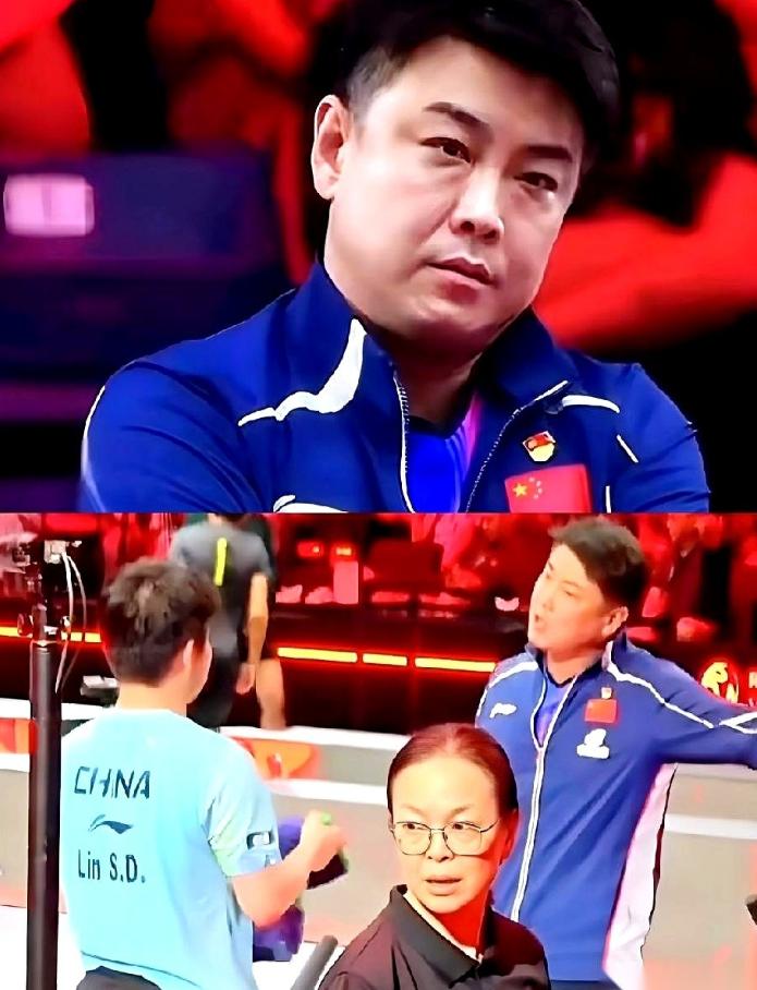 新加坡那场球刚打完，王皓黑着脸，直接穿过人群，冲到林诗栋跟前。他没动手，但指头几