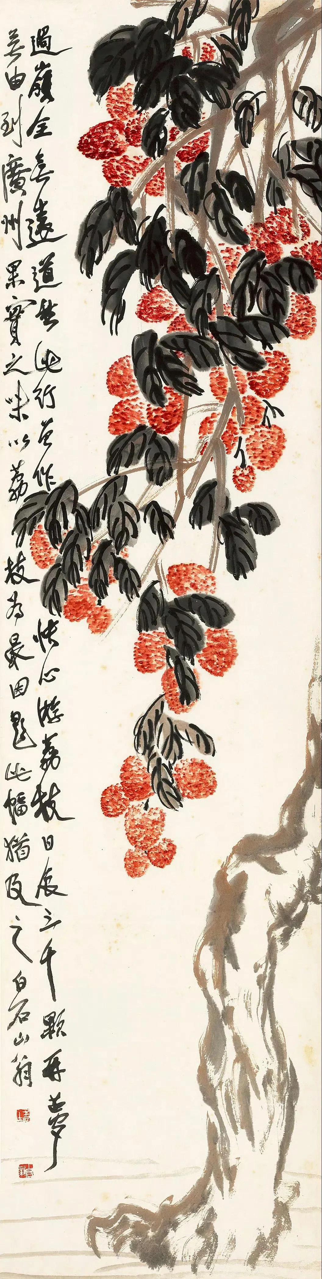 【历代名家画李隆基喜欢的花鸟画水果荔枝】提起荔枝，我们总能想到唐代闭月羞花沉