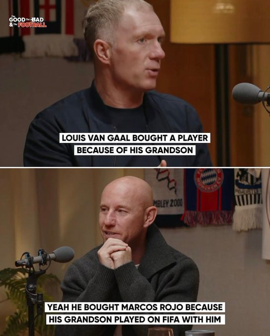 斯科尔斯和巴特分享一个小故事。说的是范加尔第一次听到罗霍的名字，是通过他的孙子，