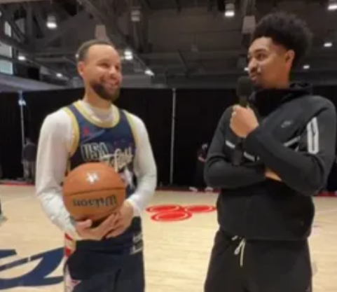 迪伦-哈珀在全明星期间采访斯蒂芬-库里，前者提问：“我得问一句，为什么你要在我们