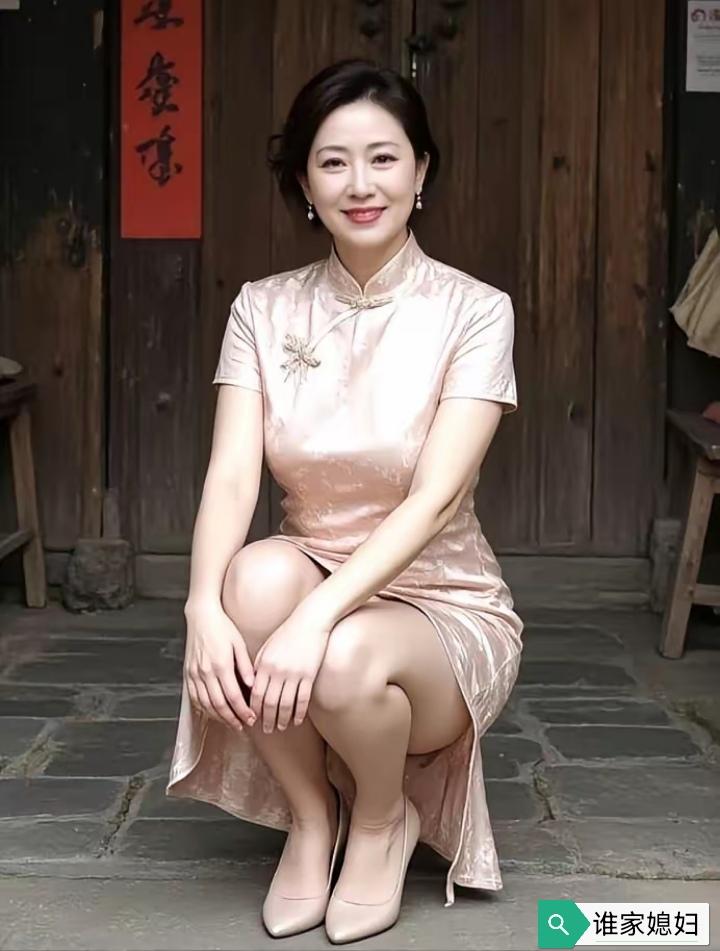 蹲在家门口，穿旗袍照相，这是谁家的媳妇？旗袍美人照