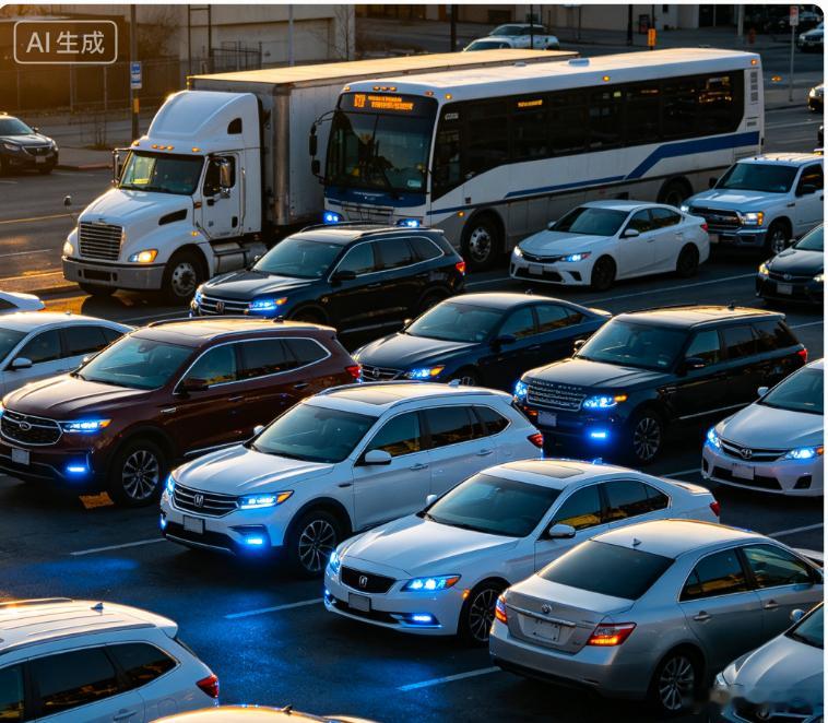 现在越来越多的车型，开始全车包围小蓝灯了。如果未来是这样的场景，是不是有点吓人了