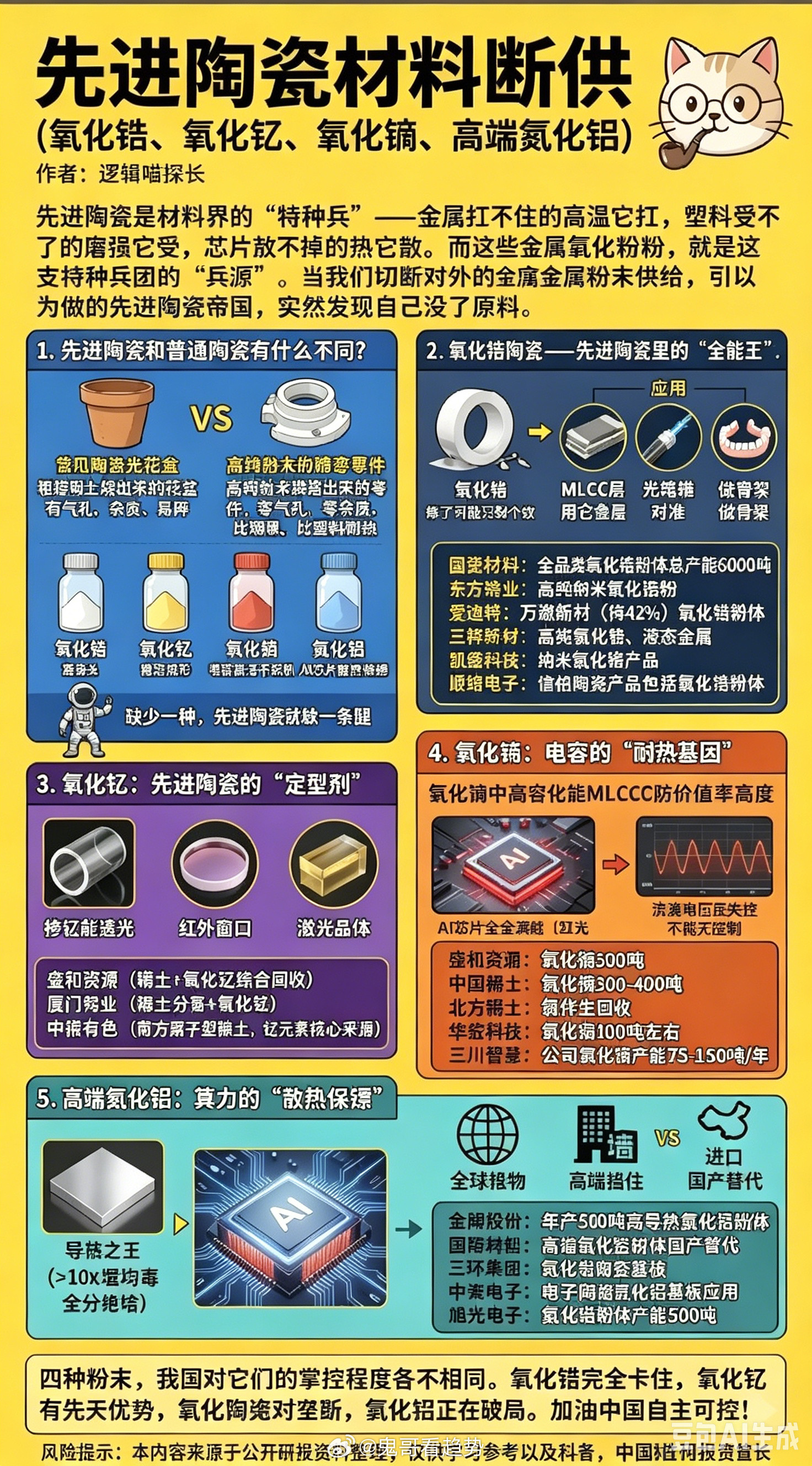 先进陶瓷原料出口管控落地，四大核心粉体迎来国产替代超级黄金周期先进特种陶瓷是高端