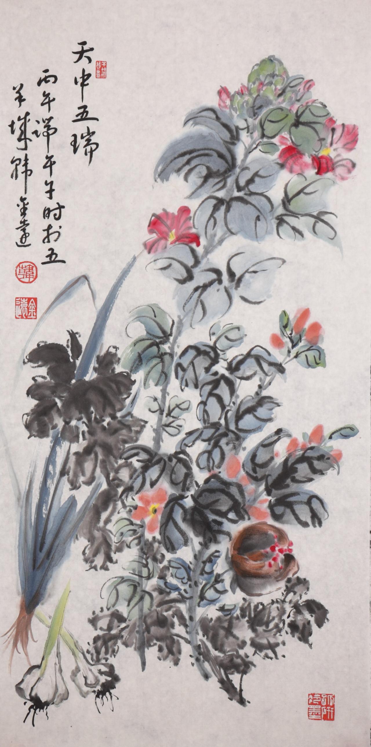 丙午端午，韩金远先生应节新作《天中五瑞》，一纸写尽端午千年民俗。五月初五古称