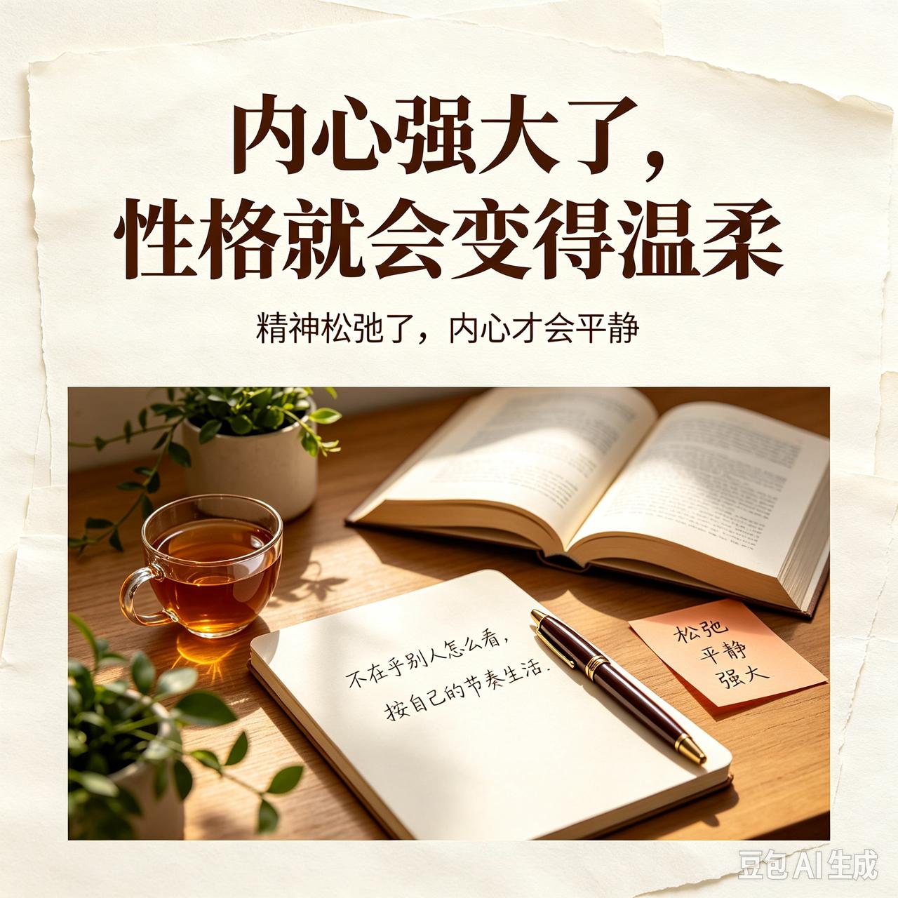 一段特别清醒的话：“内心强大了，性格就会变得温柔；精神松弛了，内心才会变得平静