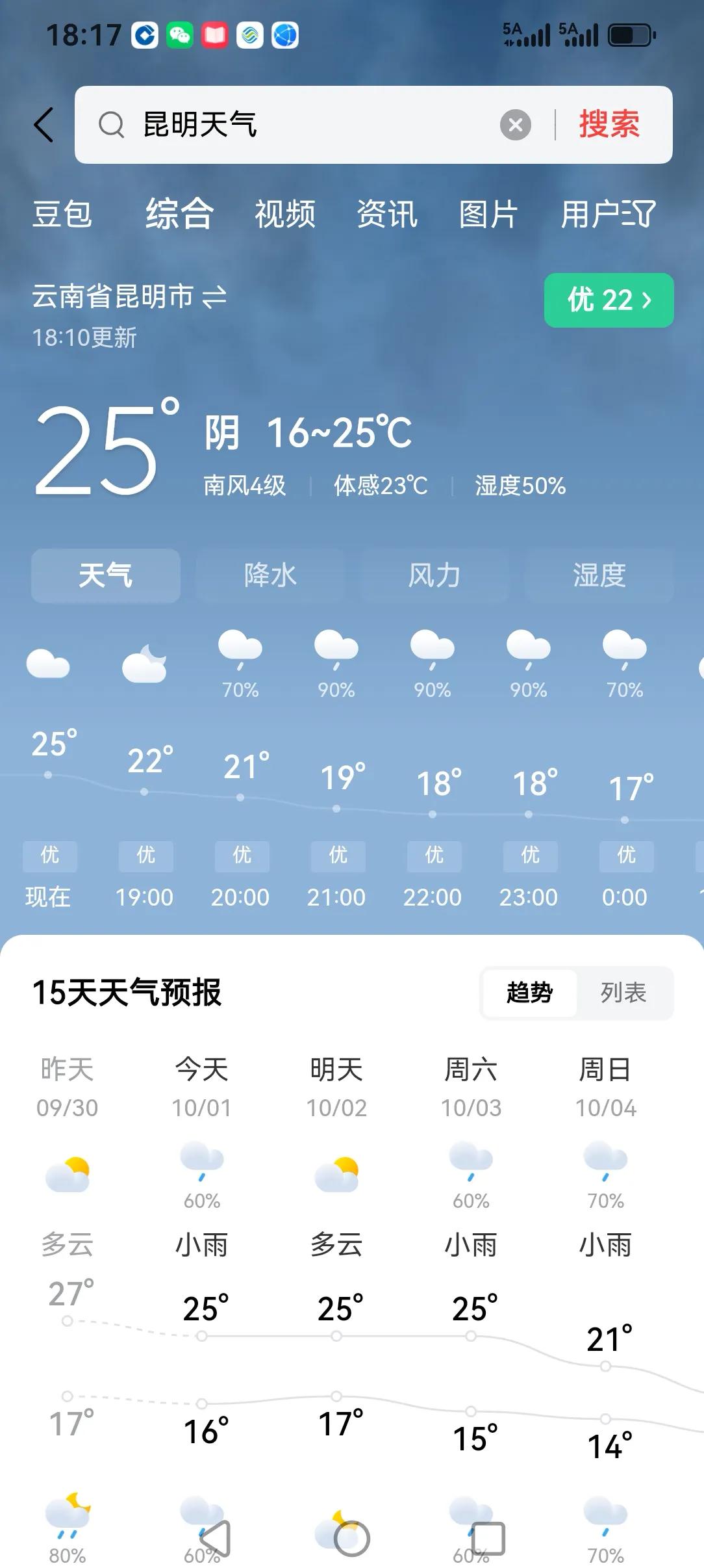 昆明的天气预报都是让外地游客摸不着头脑，基本上不准。前几天天气预报员还说国庆节期