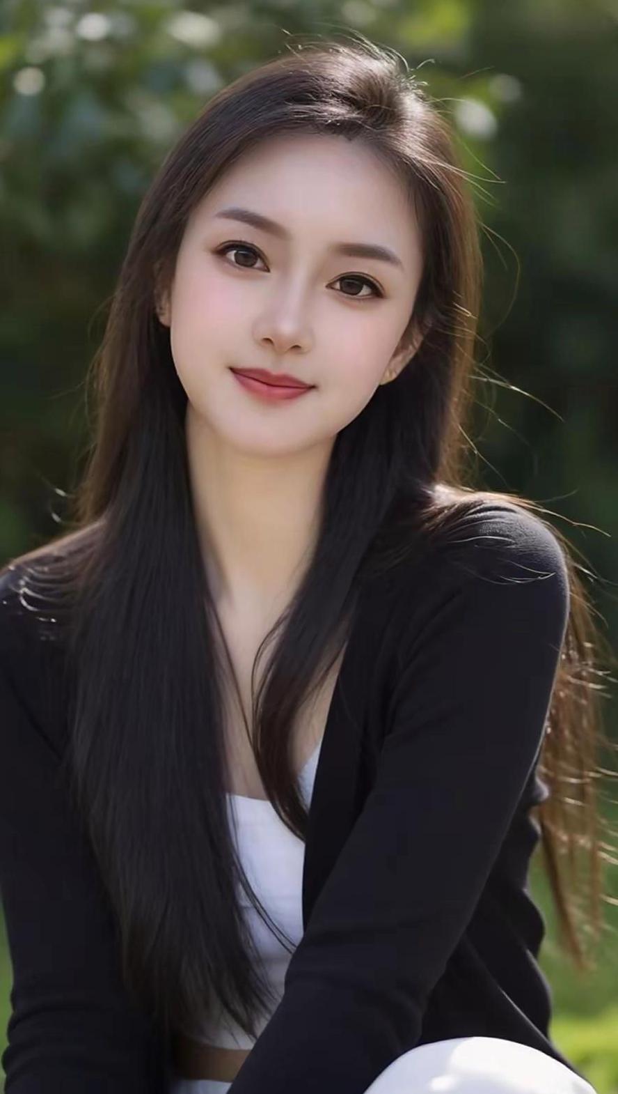 长发飘飘，笑靥如花。