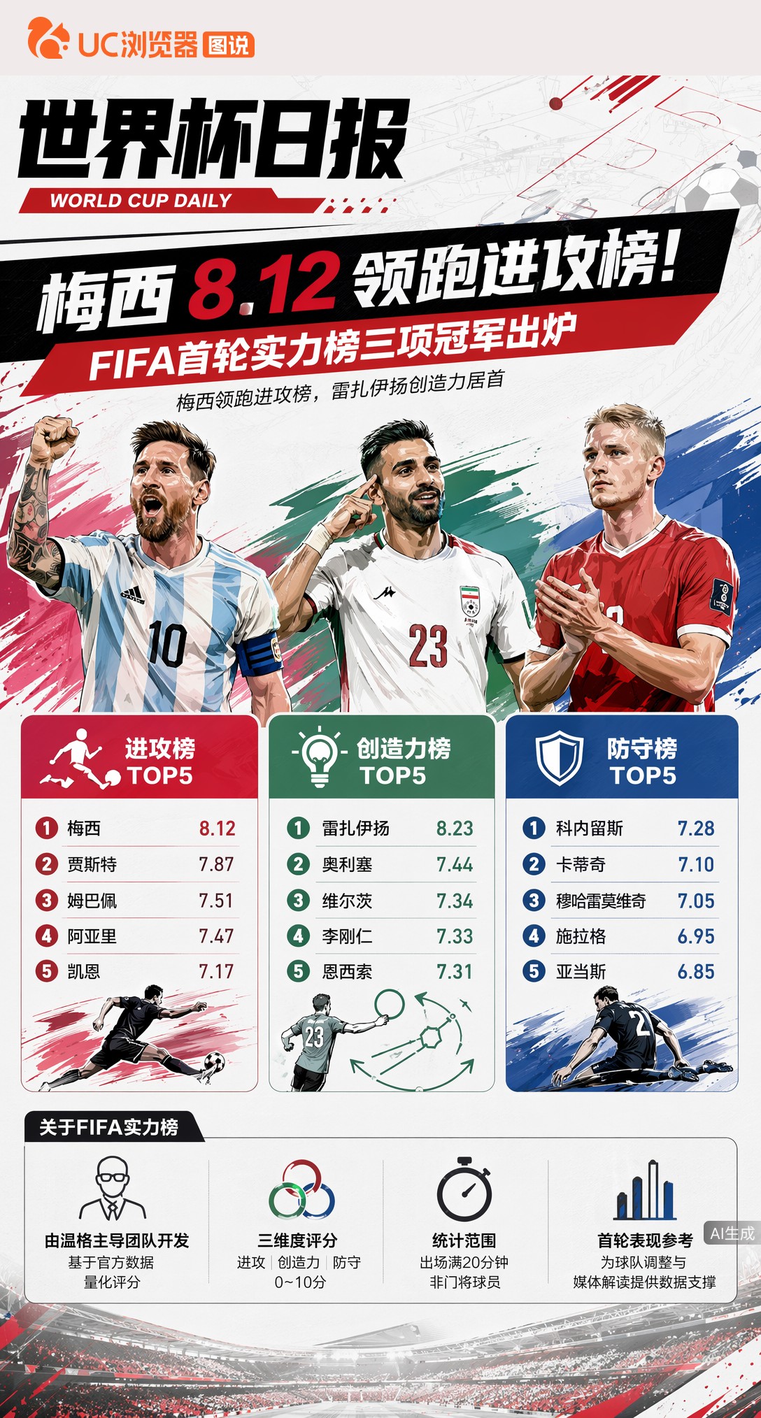 梅西8.12领跑进攻榜！FIFA首轮实力榜三项冠军出炉