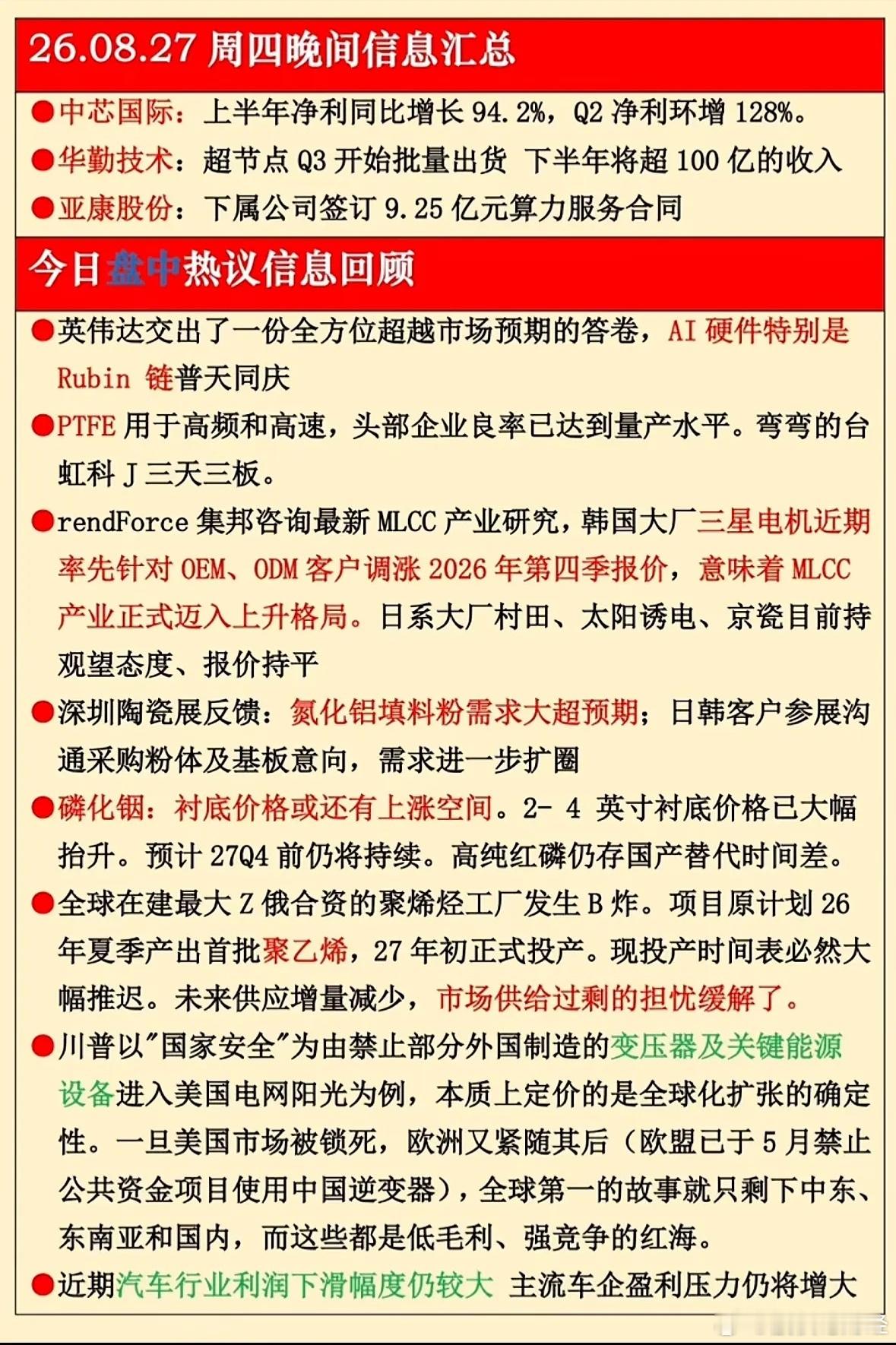 8月27日晚间信息汇总​​​