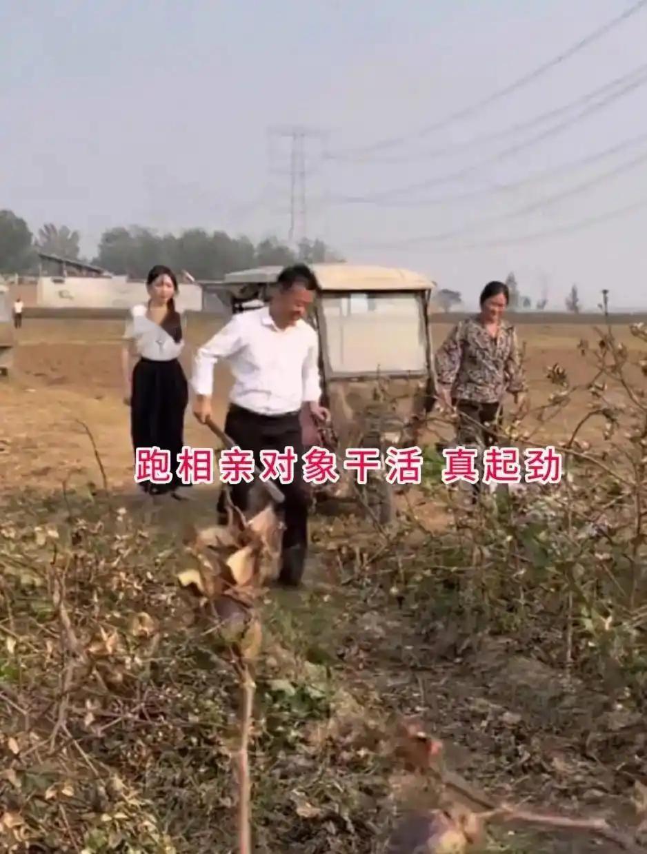 一望无际的田地里，上演了一出很真实的相亲名场面。小伙跟着相亲对象来到地里，
