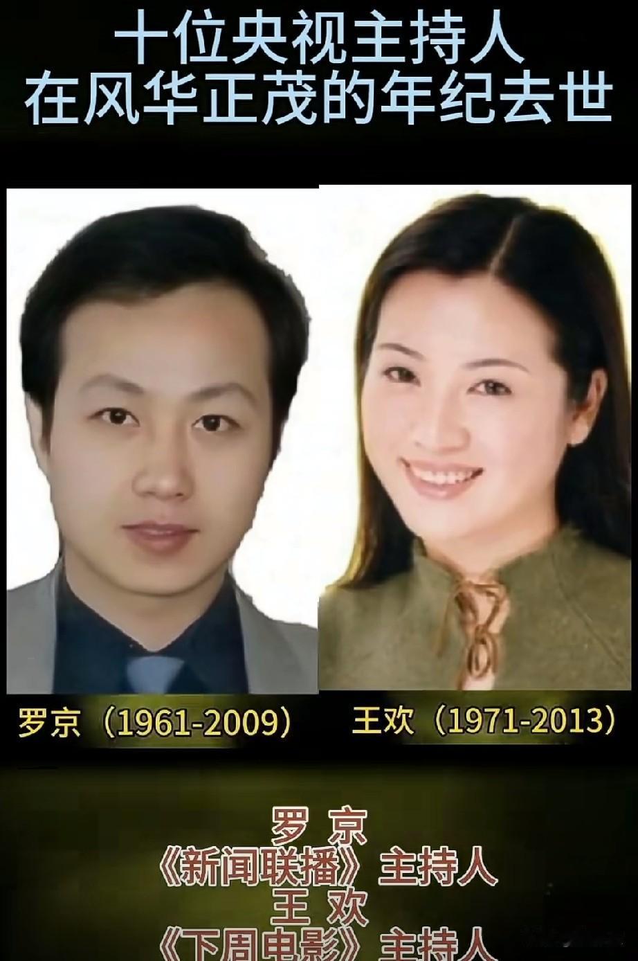 10位央视主持人在风华正茂的年纪就去世了，一转眼李咏老师都去世8年了，生命好脆弱