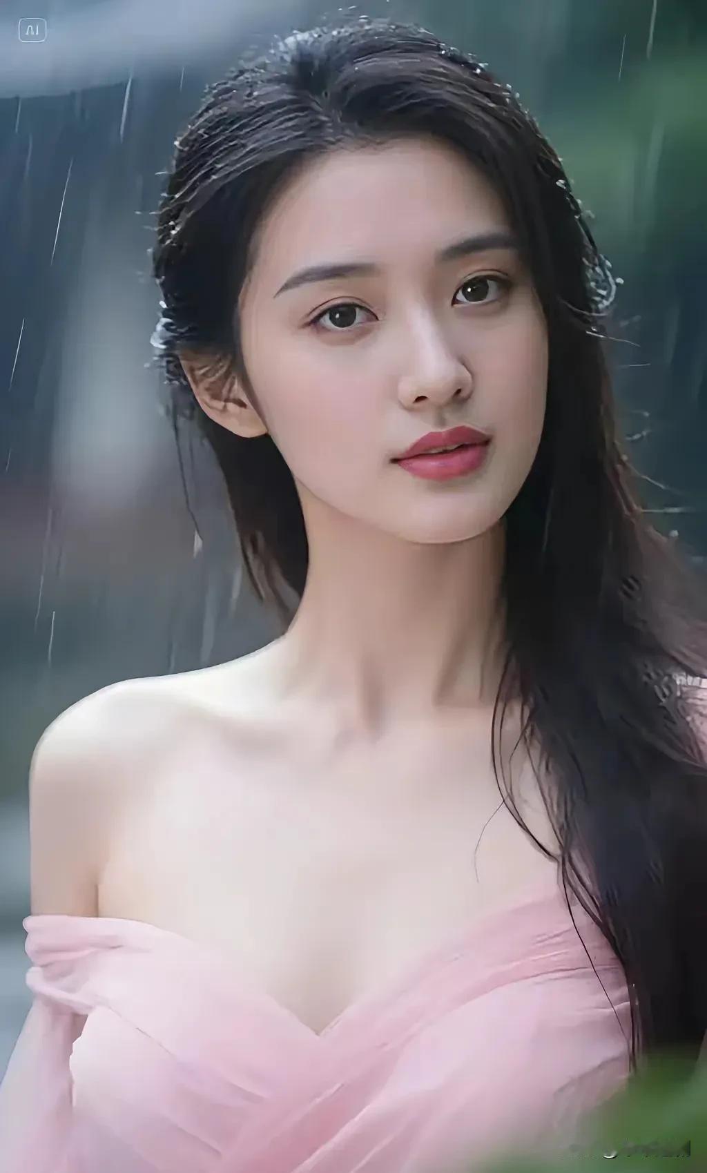 细雨绵绵，水雾氤氲，在雨里感受独有的清冷温柔。清雅仙气美女雨中女孩写真