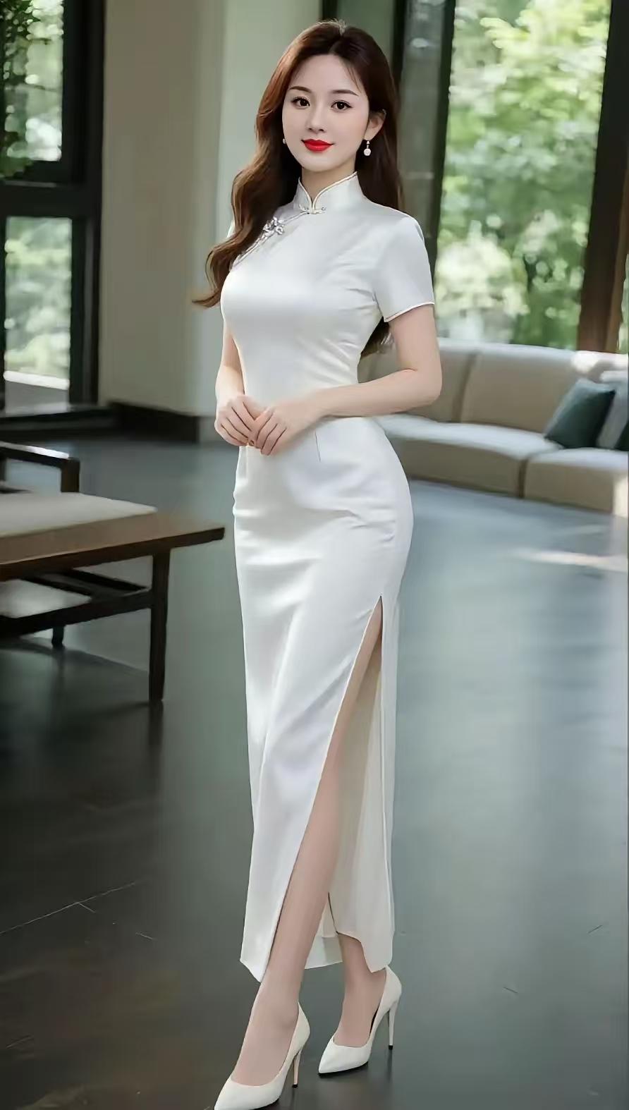 殿前欢·旗袍佳人黛眉垂，柳姿藏韵韵藏诗。杏眸映水波光媚，云鬓盘丝。朱唇