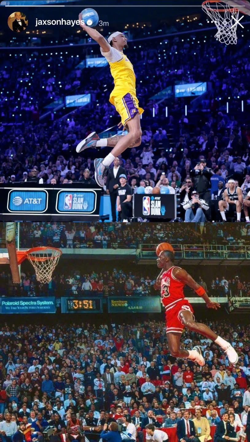 海斯IG发布动态，原来他这一扣是在致敬MJ这真的是致敬了个寂寞