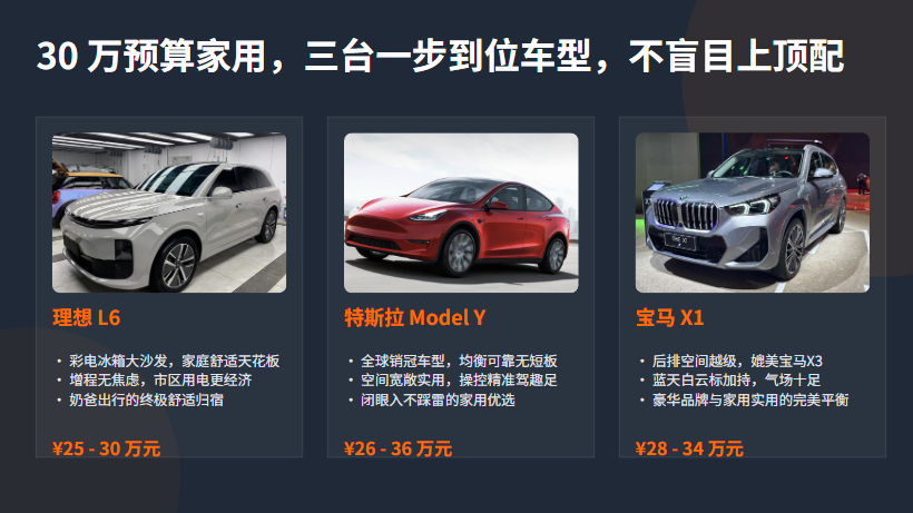 30万预算家用，三台一步到位车型，不盲目上顶配30万了，别追求什么顶配满配，那些配置你用到卖车都用不
