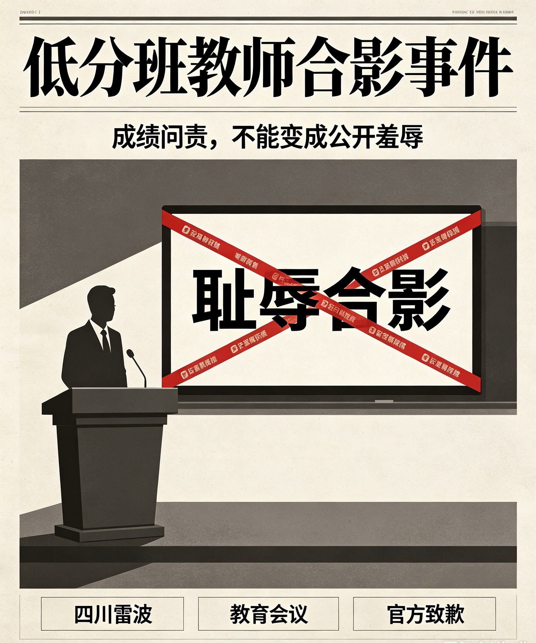 雷波“低分班教师耻辱合影”这件事，值得认真讨论。考试成绩落后，学校当然可以复盘、