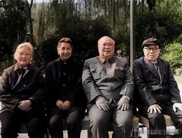 这张老照片定格了四位革命前辈的晚年相聚瞬间。从左至右依次为彭儒、曾志、江华、谭震