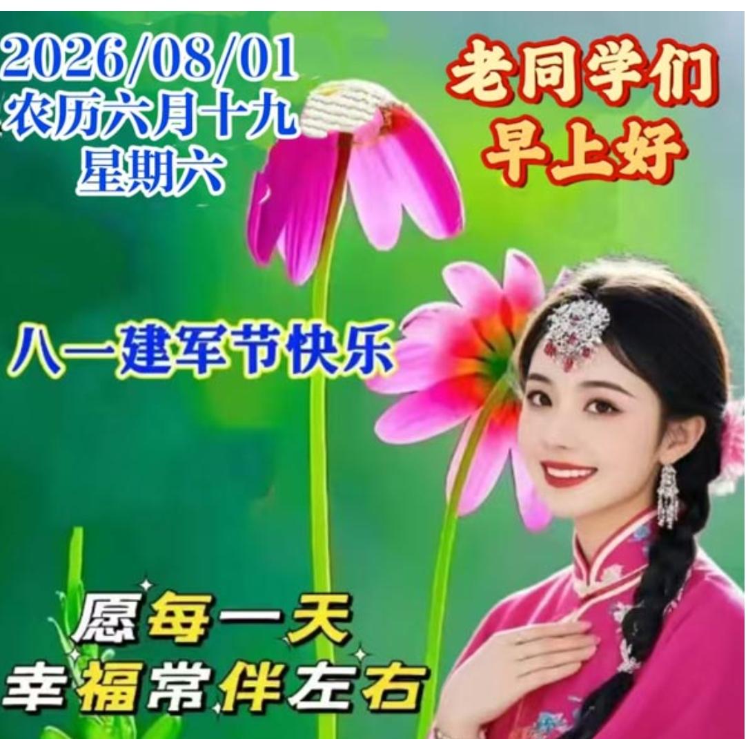八一清晨送吉祥，愿你日日心舒畅；福寿安康乐无边，万事顺心皆如愿；岁岁平安