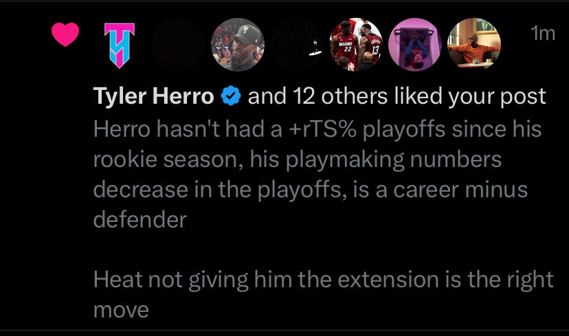 希罗推特点赞了这条推文[doge][doge]：自新秀赛季以来，希罗在季后赛中的