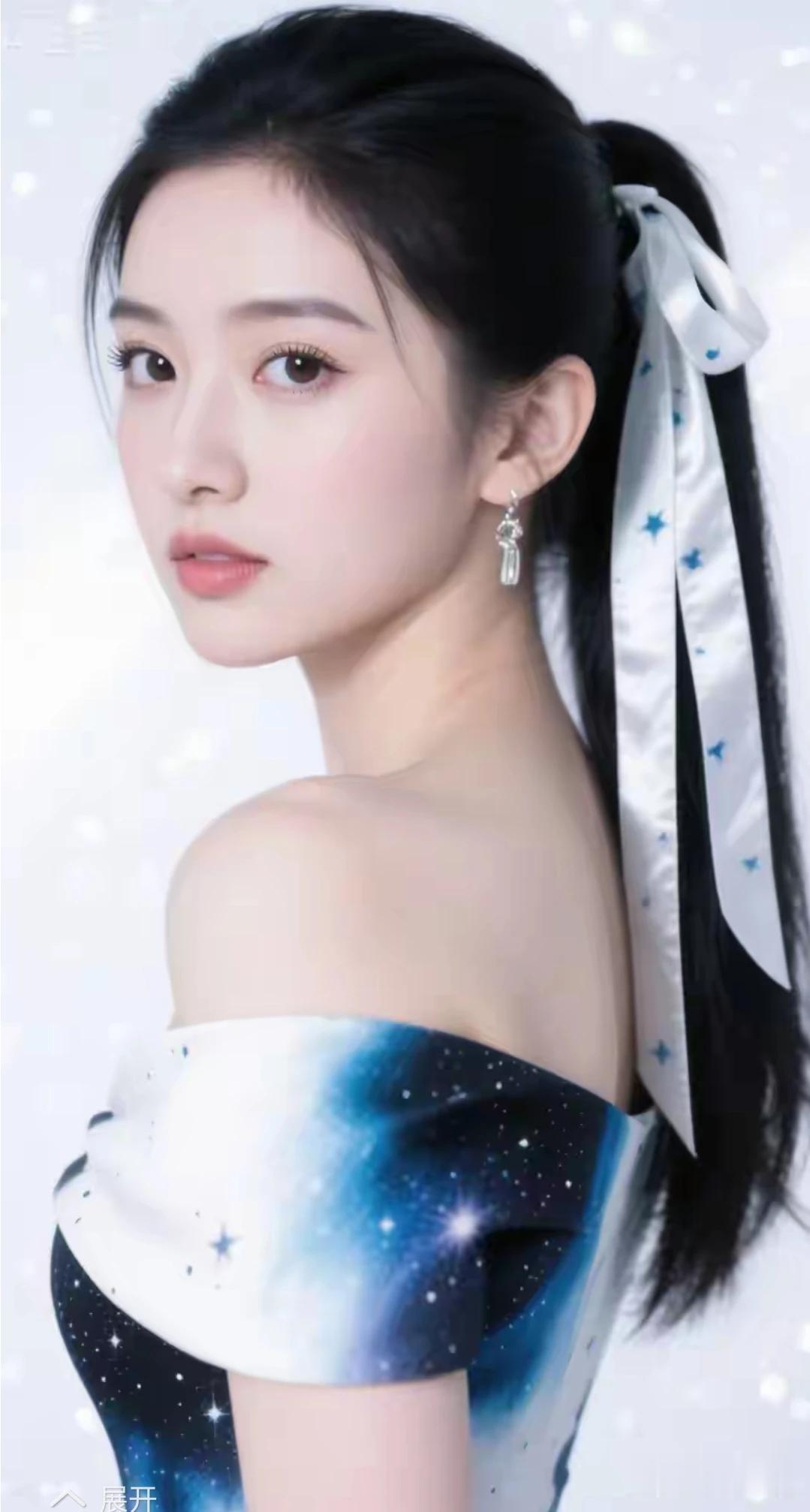 星河为裙，浪漫为裳自己世界，闪闪发光缎面飘带，垂落肩头耳间精致，银色耳坠