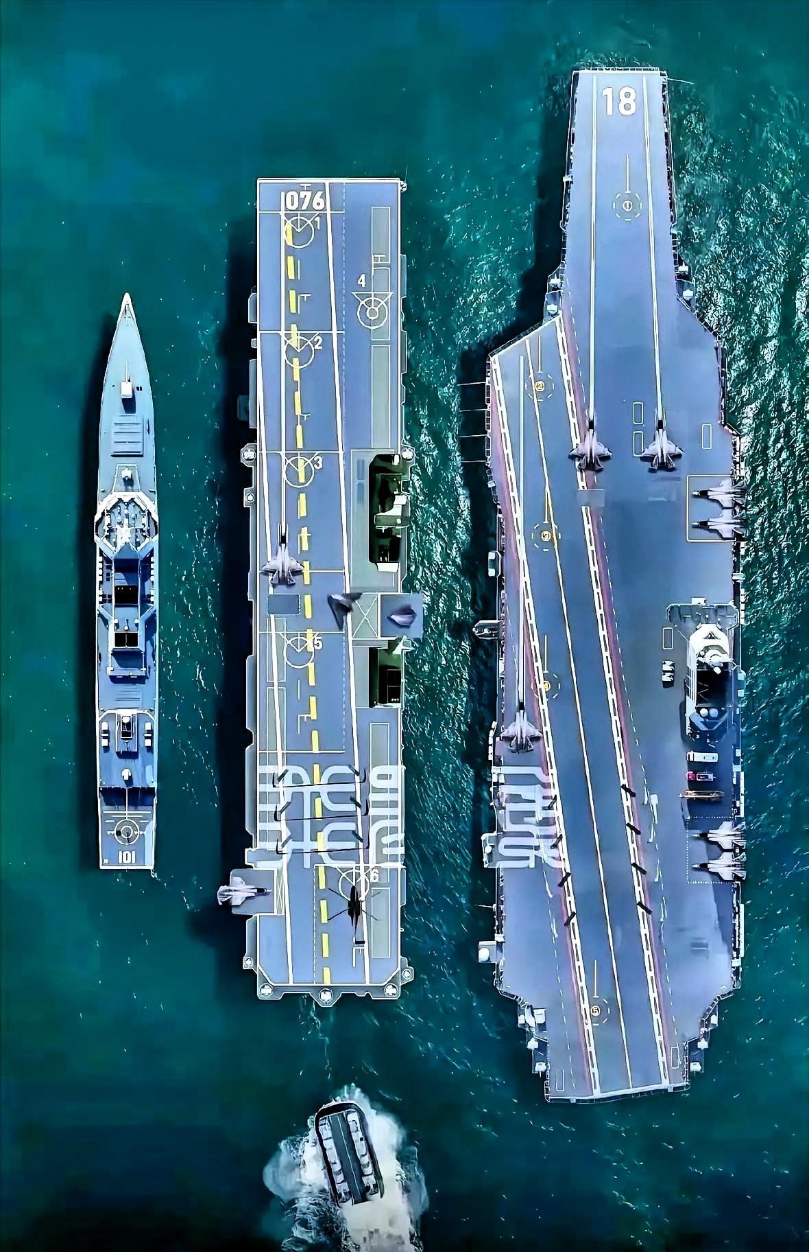 我勒个去，今天算是开了眼了。一直以为咱们的055万吨大驱，那就是海上的巨无霸，