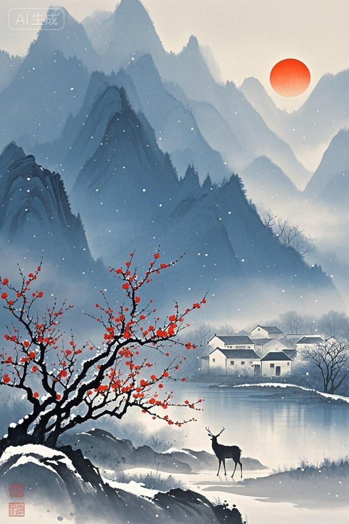 上联：雪映河山，千里银装素裹下联：春回大地，万疆柳绿花红文案：雪覆山河皆绝色