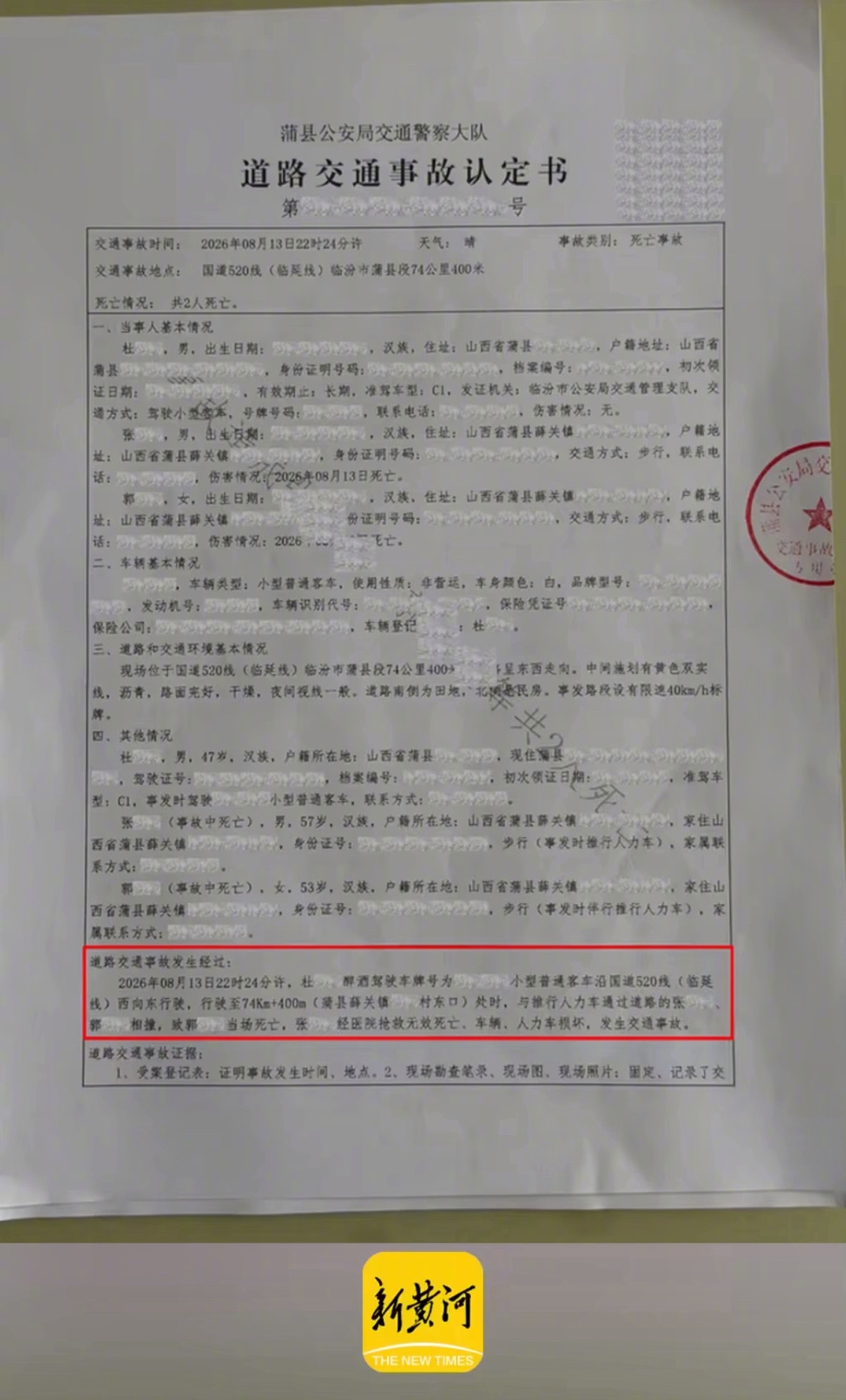 【#当地回应公职人员醉驾超速撞死夫妻#：事发后已被刑拘】近日，来自山西省临汾市蒲县薛关镇某村村民张先