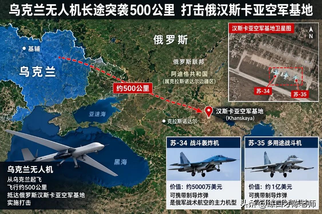 乌军袭击汉斯卡亚空军基地，命中苏34和苏35战机及弹药库！汉斯卡亚空军基地俄乌局