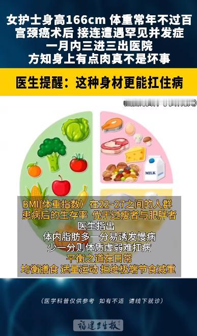 🌞脂肪也有用！7月2日报道，山东济宁，一女护士常年把自己维持在偏瘦的状态，