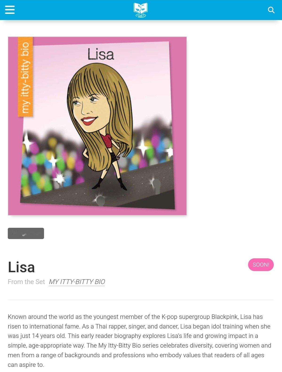 LISA将出现在儿童绘本系列《MyIttyBittyBio》中，该系列为
