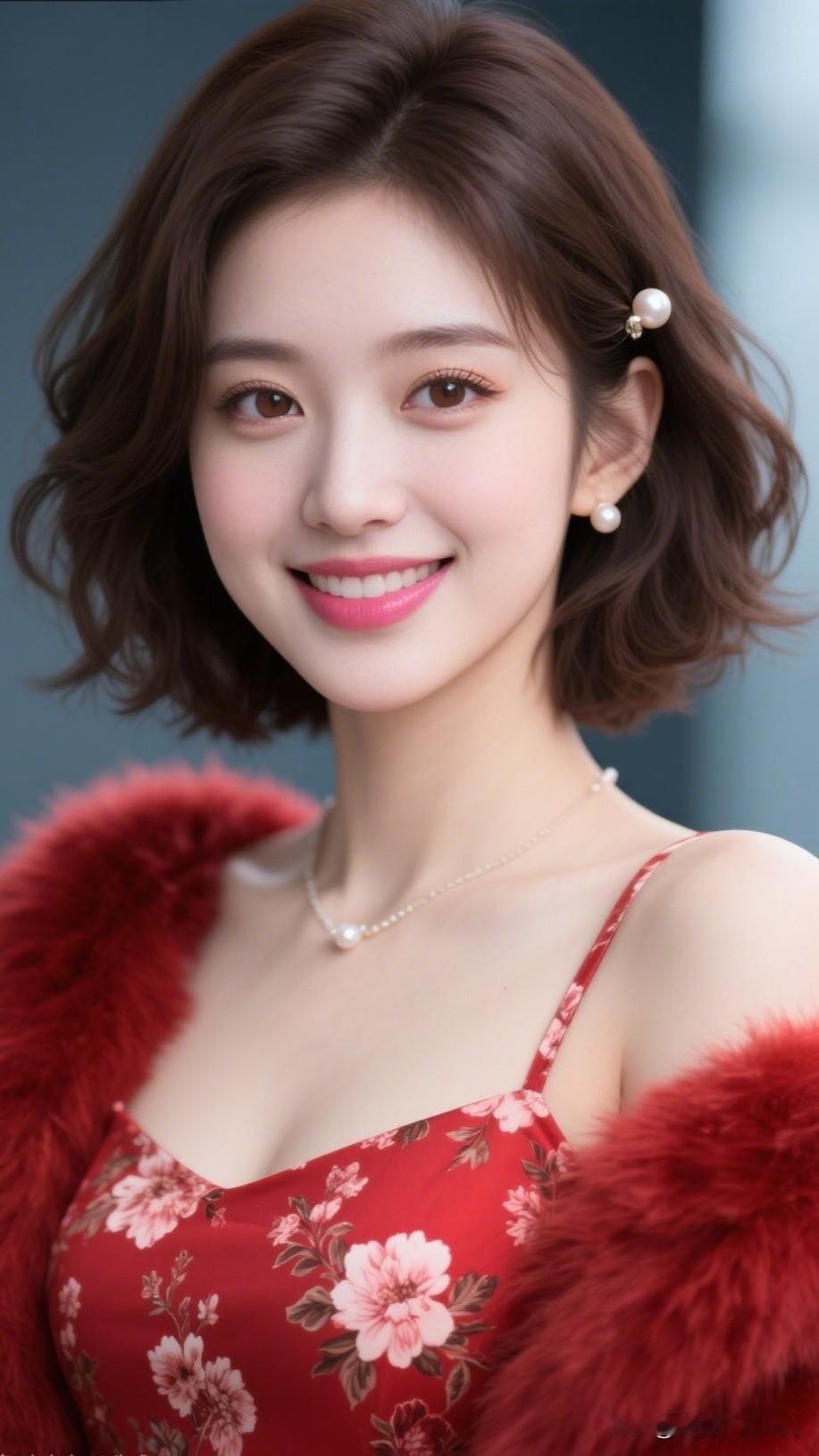 甜美少女风，红衣花裙，珍珠耳环，微笑动人。什么才是真正的古典美人?