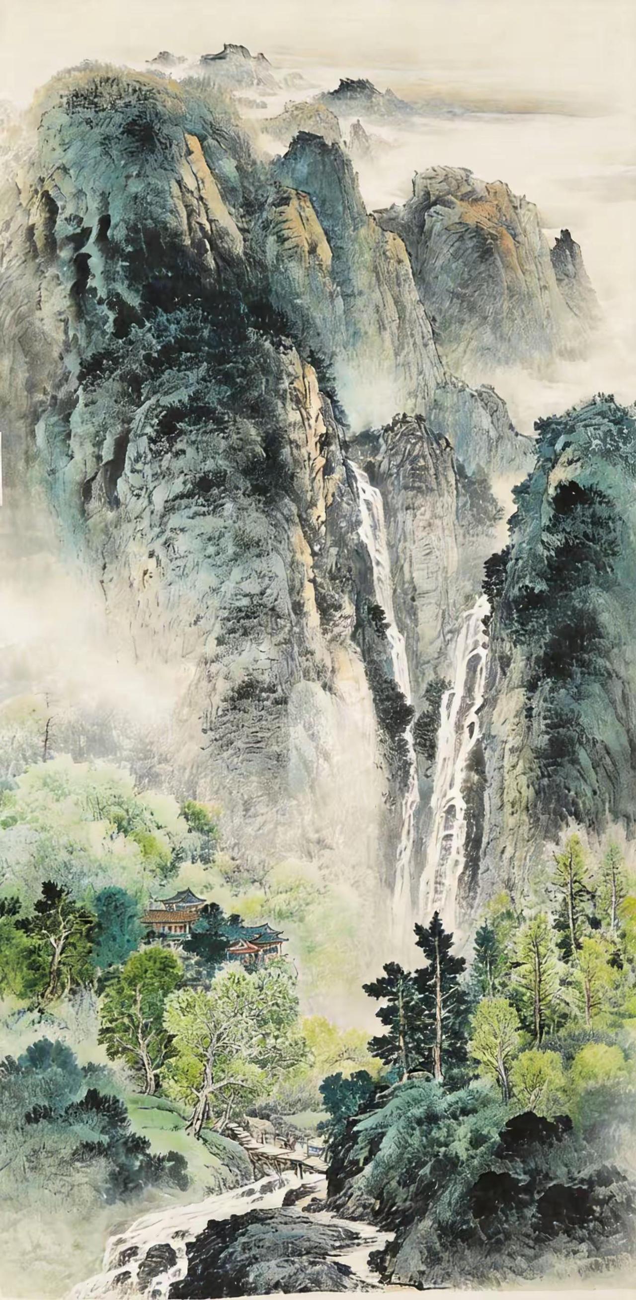 春山泉鸣。国画山水青绿山水画创作者中心创作灵感国画专业