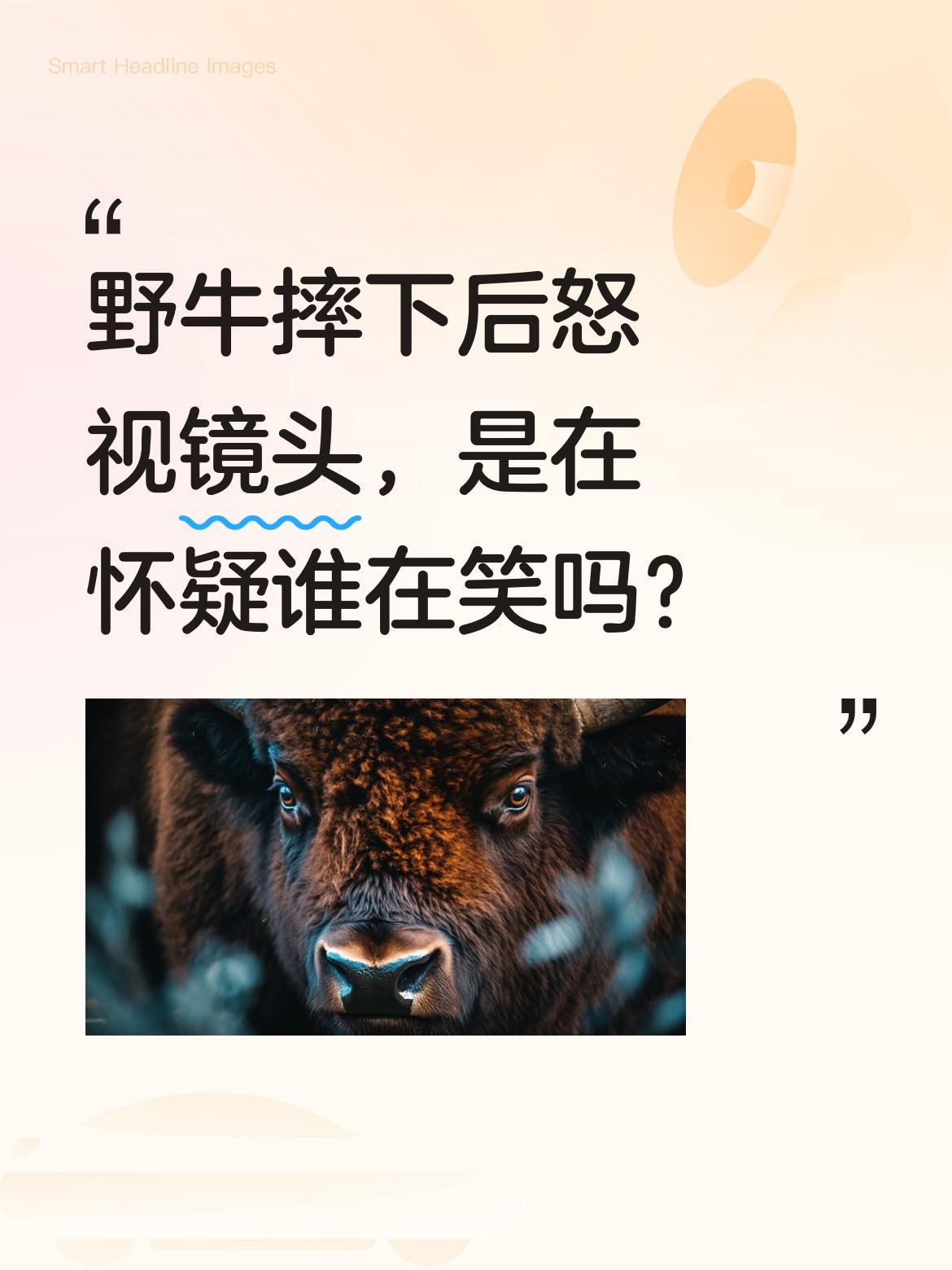 野牛摔下后怒视镜头，是在怀疑谁在笑吗？画面中一头野牛从高处摔落，起身时眼神锐利