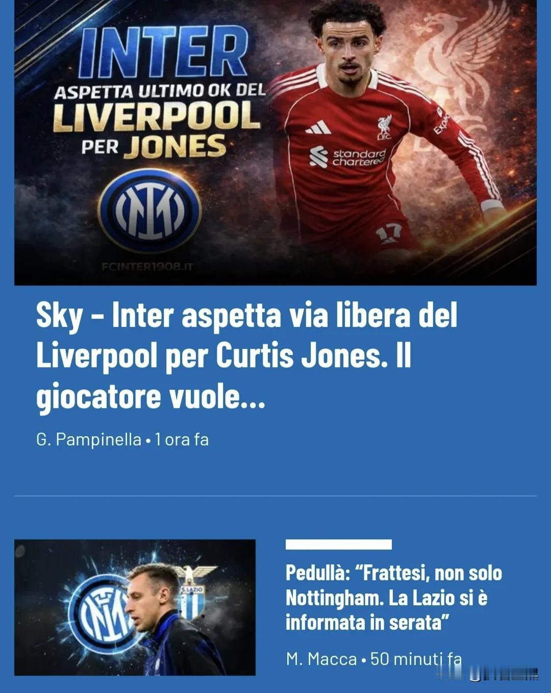 天空体育：国际米兰等待利物浦为柯蒂斯·琼斯开绿灯；如果这笔交易完成，弗拉泰西将离