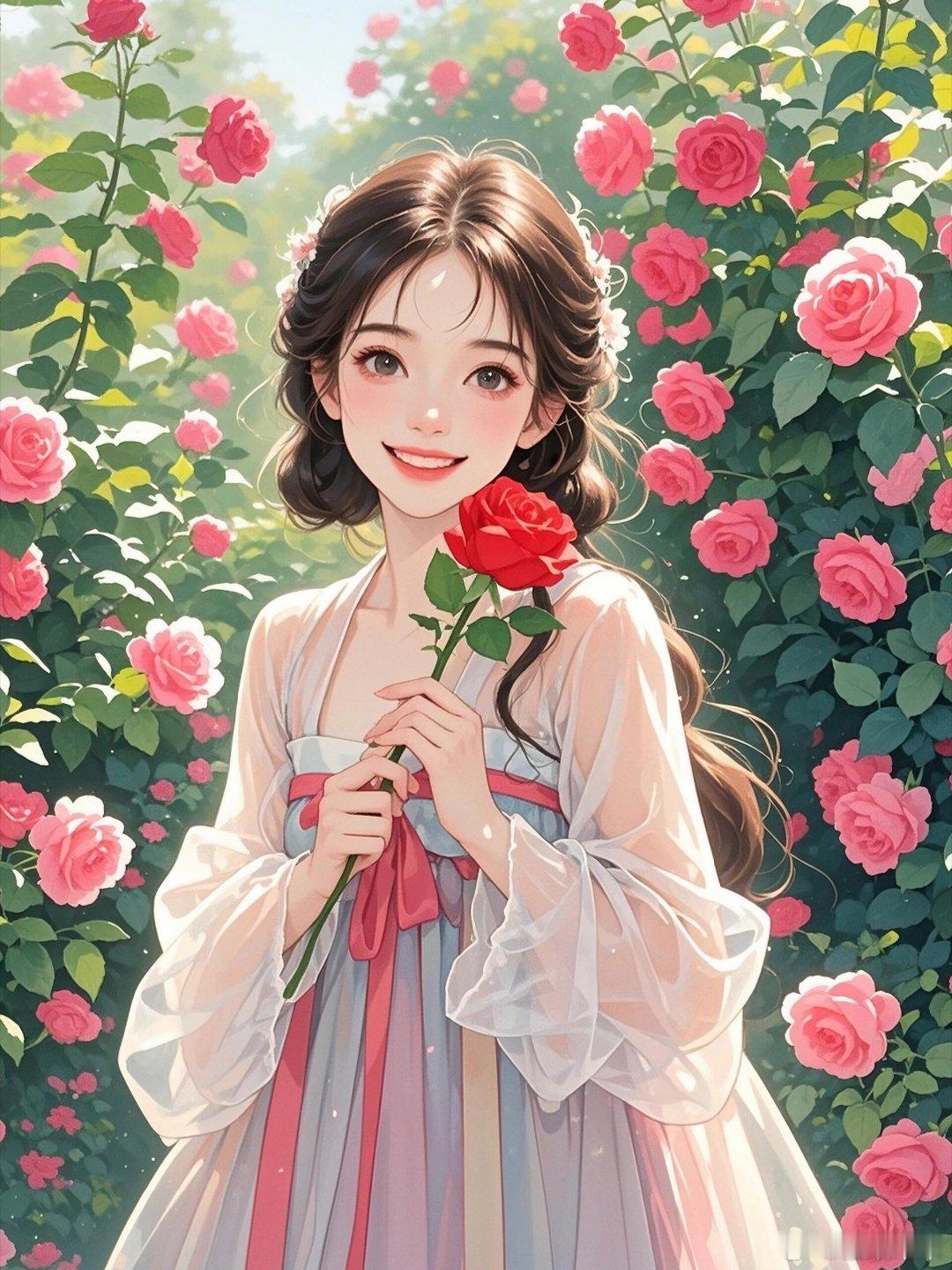 玫瑰园里的汉服少女～🌹🌿🦋🌹​​​