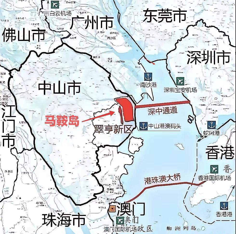 中山有个地方叫马鞍岛，这里是深中通道的前站，中山离深圳最近的地方，当年炒深中通道