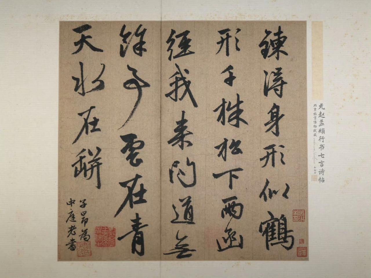 【元代赵孟頫行书诗帖】“鍊得身形似鹤形，千株松下两函经。我来问道无余事，云