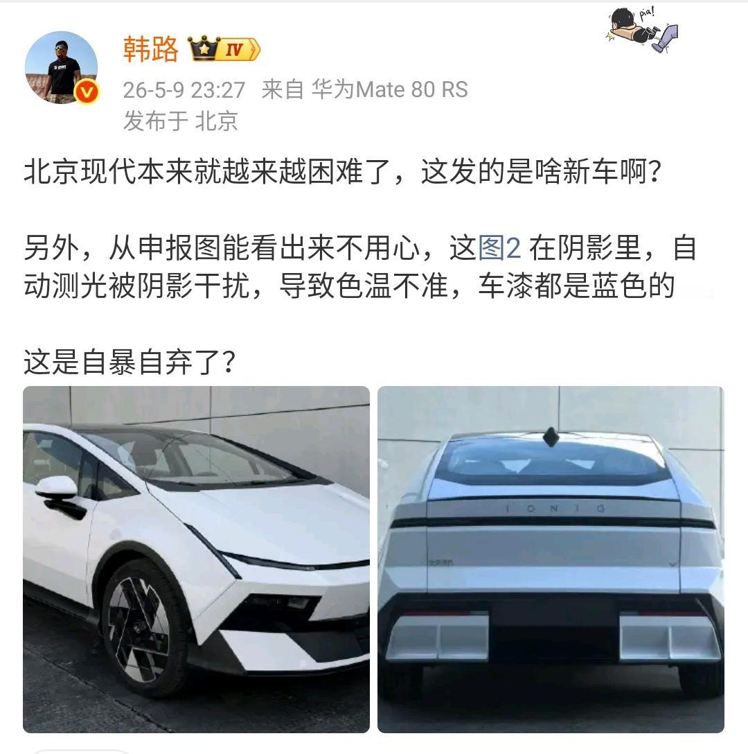 韩路：北京现代本来就越来越困难了，这发的是啥新车啊？另外，从申报图能看出来不