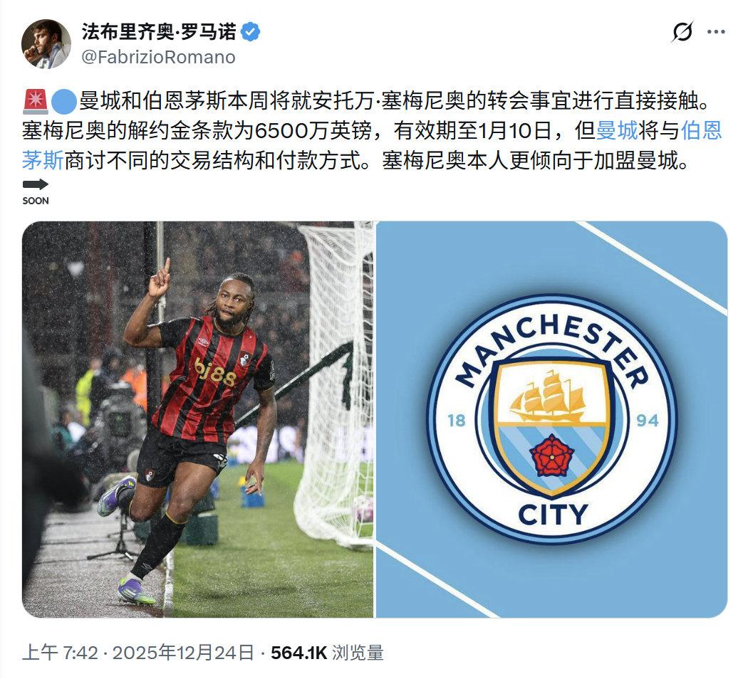 曼城买赛门约，更有机会冲冠！目前哈兰德19球是英超射手榜第一名。布伦特福