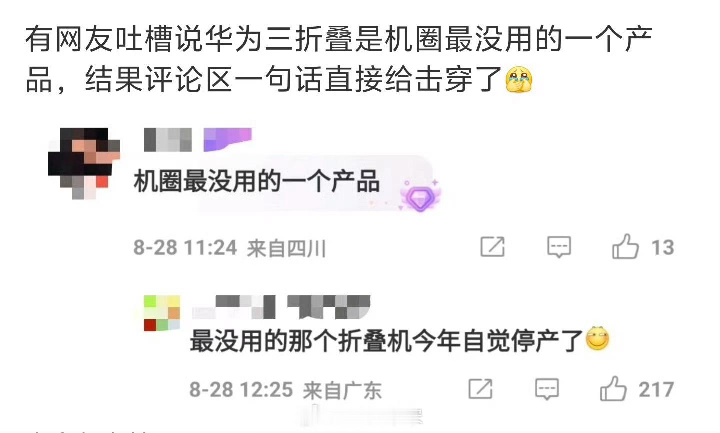哈哈哈哈哈，最没用的那个折叠机今年自觉停产了，说的是哪家啊？​​​