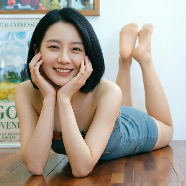 牛仔裙搭配肉色丝袜~