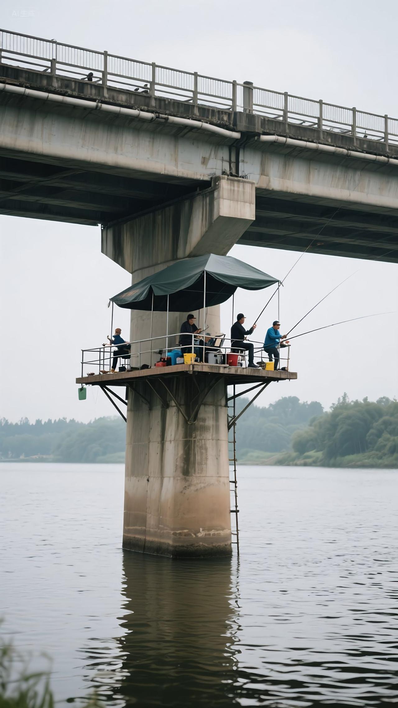 这钓鱼平台，是天才还是玩命？看完我沉默了...在桥墩上搭建如此“豪华”的钓鱼平