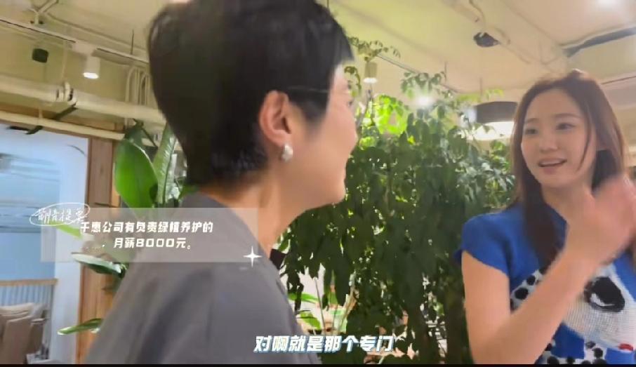 万千惠终于看清了张泉灵问万千惠:“那个8000块专门给绿植浇水的人不见了？”