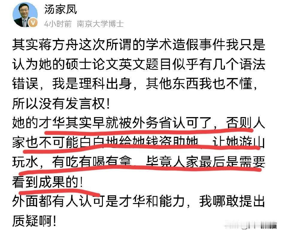 汤家凤这是话里有话！其实美女作家这次所谓的学术造假并不是重点，被外务省认可才是