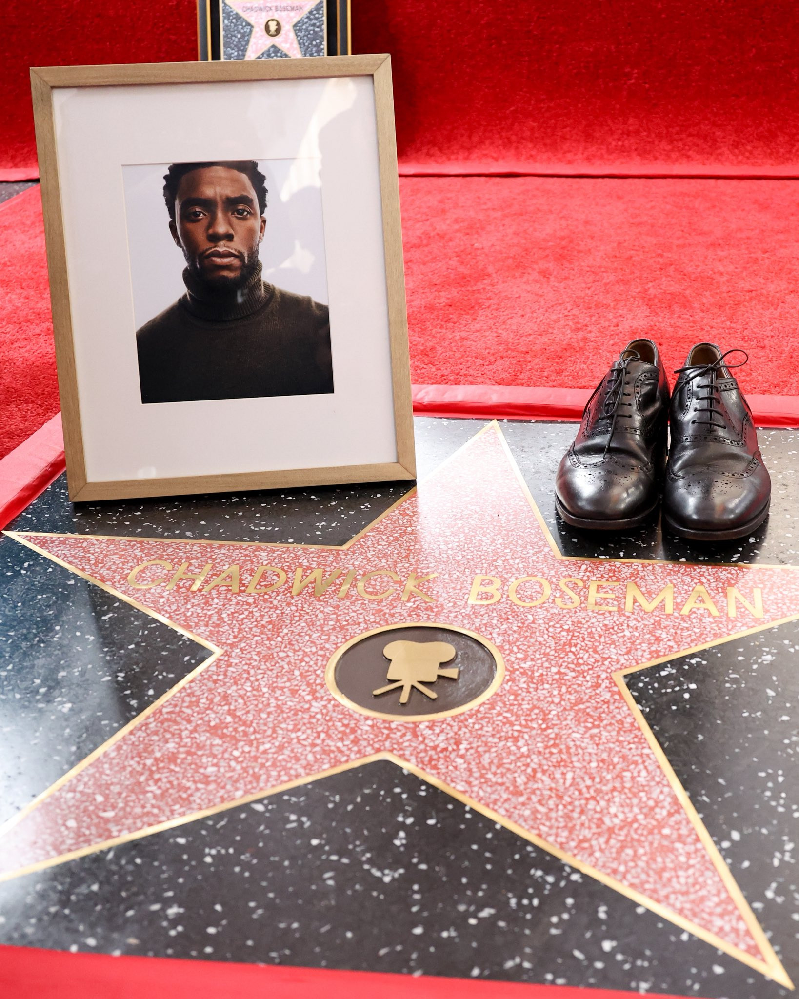 “黑豹”查德维克·博斯曼正式在好莱坞星光大道留下星星。导演瑞恩·库格勒、迈克尔·
