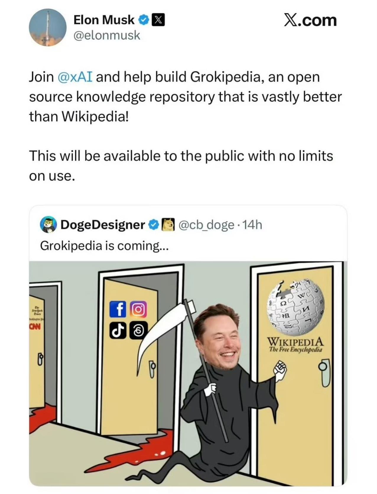 马斯克要挑战维基百科？xAI目前正在做Grokipedia，对标的就是维基。重