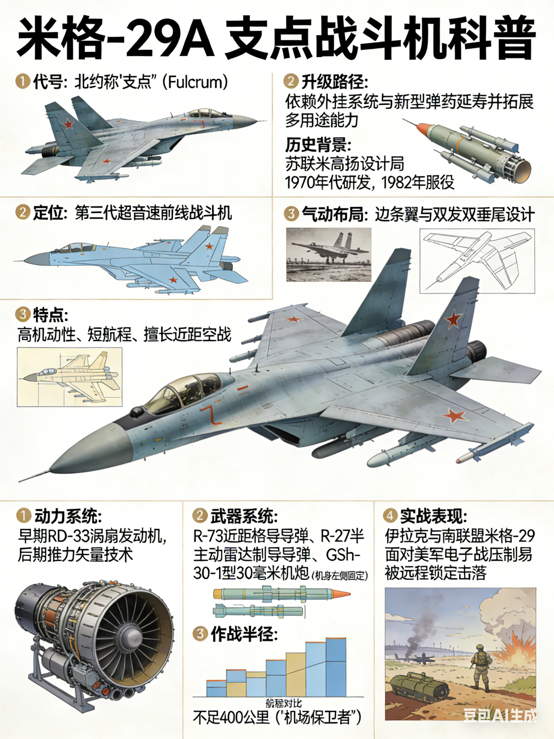 军事ai新视野米格-29A支点战斗机代号：北约称“支点”（Fulcrum）
